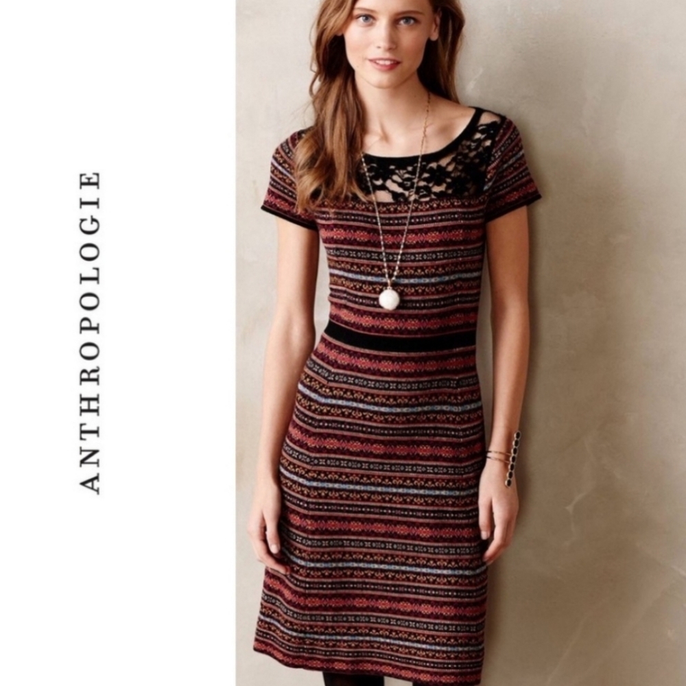Anthro Sparrow Wool Cashmere Fair Isle Short Sleeve Sweater Dress Multicolor XS